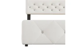 Cama estofada 140x200cm com LED - com cama de gavetão e 2 gavetas - tecido linho - Branco