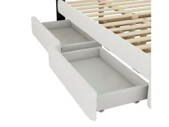 Cama estofada 140x200cm com LED - com cama de gavetão e 2 gavetas - tecido linho - Branco