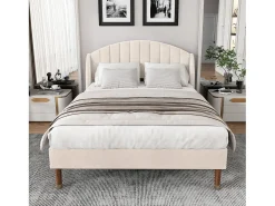 Cama estofada 140x200cm em veludo com base de ripas - Bege