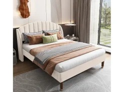 Cama estofada 140x200cm em veludo com base de ripas - Bege