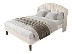 Cama estofada 140x200cm em veludo com base de ripas - Bege
