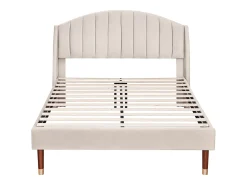 Cama estofada 140x200cm em veludo com base de ripas - Bege