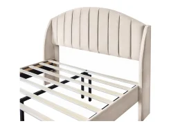 Cama estofada 140x200cm em veludo com base de ripas - Bege