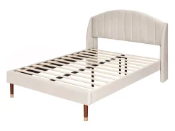 Cama estofada 140x200cm em veludo com base de ripas - Bege