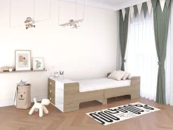 Cama evolutiva 90x140/170/190 cm com espaços de arrumação natural e branco GAROLIO