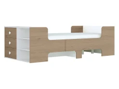 Cama evolutiva 90x140/170/190 cm com espaços de arrumação natural e branco GAROLIO