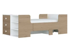 Cama evolutiva 90x140/170/190 cm com espaços de arrumação natural e branco GAROLIO