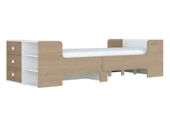 Cama evolutiva 90x140/170/190 cm com espaços de arrumação natural e branco GAROLIO