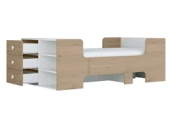 Cama evolutiva 90x140/170/190 cm com espaços de arrumação natural e branco GAROLIO