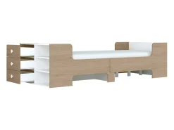 Cama evolutiva 90x140/170/190 cm com espaços de arrumação natural e branco GAROLIO