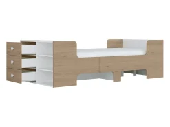Cama evolutiva 90x140/170/190 cm com espaços de arrumação natural e branco GAROLIO