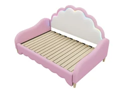 Cama extraível infantil em imitação de pelo - 140x200cm - com LED e comando à distância - Rosa (colchão não incluído)