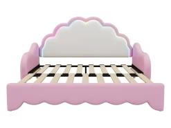 Cama extraível infantil em imitação de pelo - 140x200cm - com LED e comando à distância - Rosa (colchão não incluído)