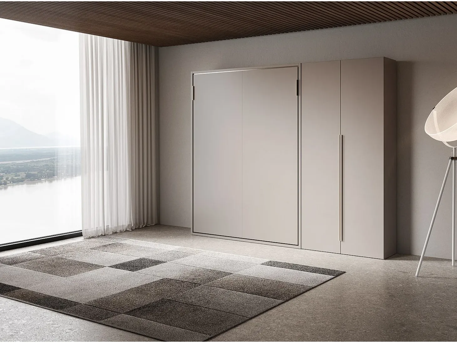 Cama francesa dobrável vertical Versia Sofà 140 com guarda-roupa direito de 2 portas Argilla
