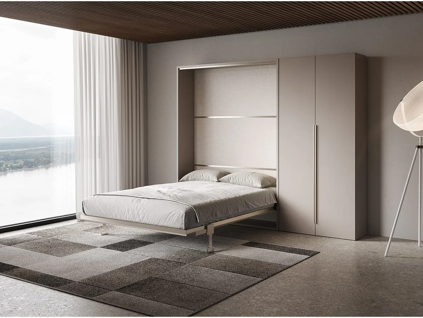 Cama francesa dobrável vertical Versia Sofà 140 com guarda-roupa direito de 2 portas Argilla