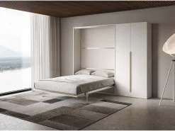 Cama francesa dobrável vertical Versia Sofà 140 com guarda-roupa direito de 2 portas em branco