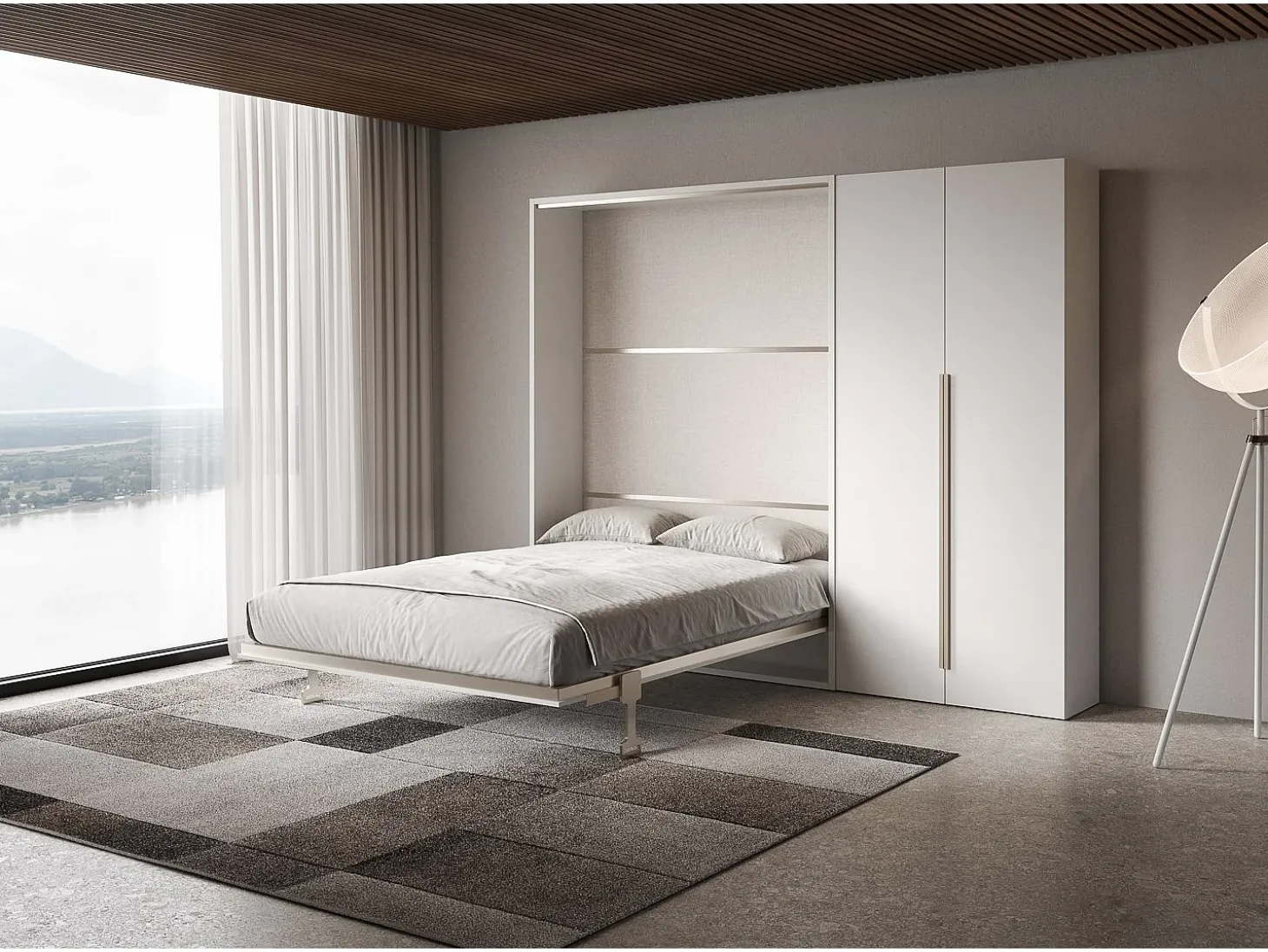 Cama francesa dobrável vertical Versia Sofà 140 com guarda-roupa direito de 2 portas em branco