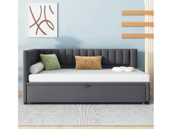 Cama Gaveta 90/180x200cm em veludo - Cinzento (colchão não incluído)
