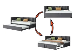 Cama Gaveta 90/180x200cm em veludo - Cinzento (colchão não incluído)