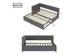 Cama Gaveta 90/180x200cm em veludo - Cinzento (colchão não incluído)