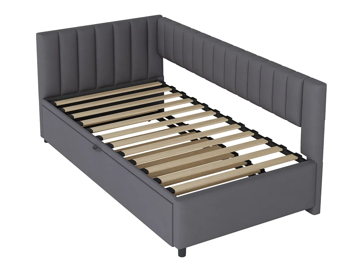 Cama Gaveta 90/180x200cm em veludo - Cinzento (colchão não incluído)