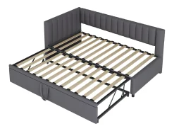 Cama Gaveta 90/180x200cm em veludo - Cinzento (colchão não incluído)