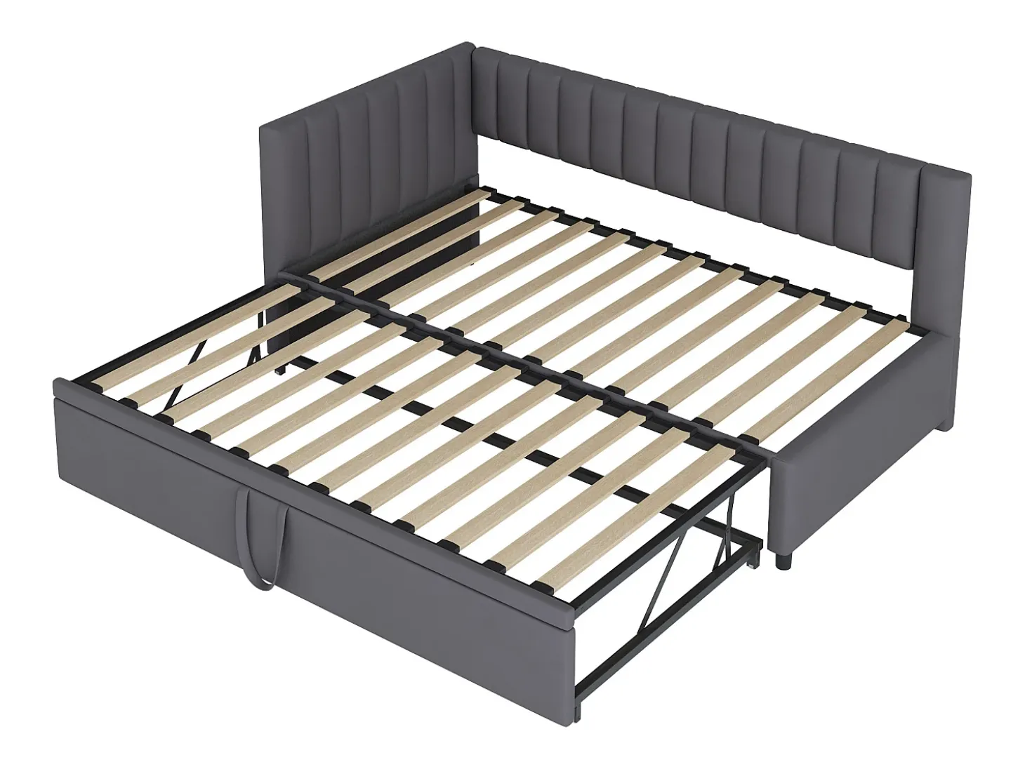 Cama Gaveta 90/180x200cm em veludo - Cinzento (colchão não incluído)