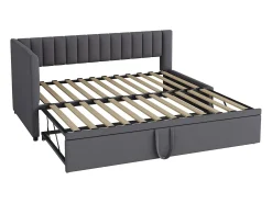 Cama Gaveta 90/180x200cm em veludo - Cinzento (colchão não incluído)