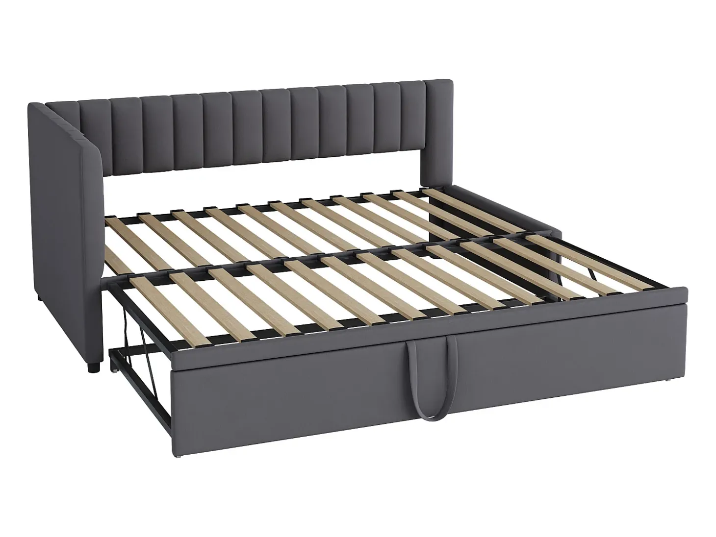 Cama Gaveta 90/180x200cm em veludo - Cinzento (colchão não incluído)