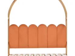 Cama gavetão 140x100/200cm em madeira maciça - com cabeceira em veludo e base em ripado - Laranja