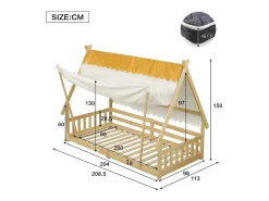 Cama individual 90 x 200 cm - Cama infantil com grade de proteção e tenda - design cabana de madeira - colchão não incluído