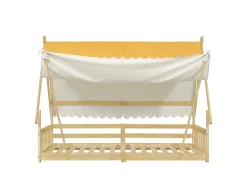 Cama individual 90 x 200 cm - Cama infantil com grade de proteção e tenda - design cabana de madeira - colchão não incluído