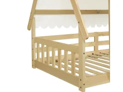 Cama individual 90 x 200 cm - Cama infantil com grade de proteção e tenda - design cabana de madeira - colchão não incluído