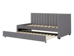 Cama individual 90x200 cm com cama de gavetão - forrada a veludo com base de ripas - Cinza