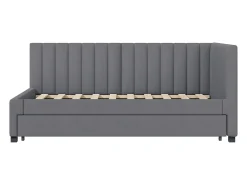 Cama individual 90x200 cm com cama de gavetão - forrada a veludo com base de ripas - Cinza