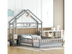Cama infantil 140×200 cm em pinho maciço com espaço de arrumação e estrado de ripas – Branca