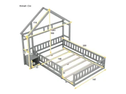 Cama infantil 140×200 cm em pinho maciço com espaço de arrumação e estrado de ripas – Branca