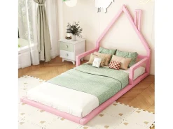 Cama infantil 90 x 200 cm, cama de bebê, formato de casa, pinho maciço, estilo simples, rosa