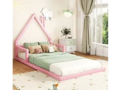 Cama infantil 90 x 200 cm, cama de bebê, formato de casa, pinho maciço, estilo simples, rosa