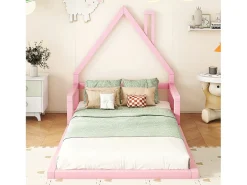 Cama infantil 90 x 200 cm, cama de bebê, formato de casa, pinho maciço, estilo simples, rosa