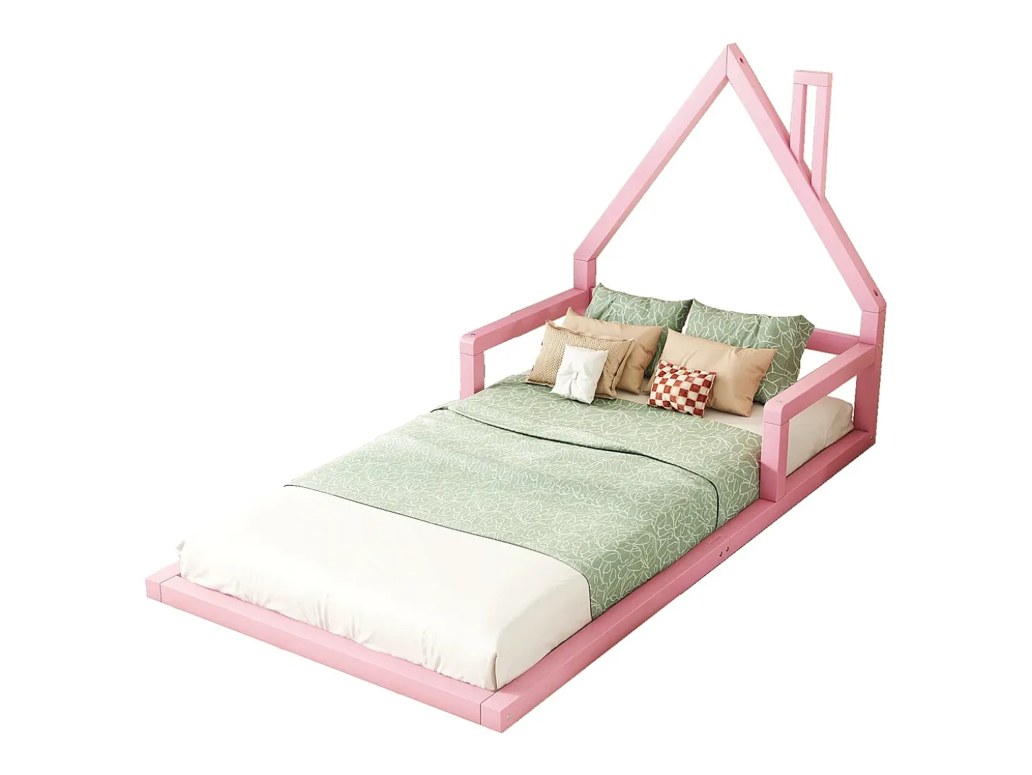 Cama infantil 90 x 200 cm, cama de bebê, formato de casa, pinho maciço, estilo simples, rosa