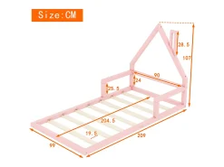 Cama infantil 90 x 200 cm, cama de bebê, formato de casa, pinho maciço, estilo simples, rosa
