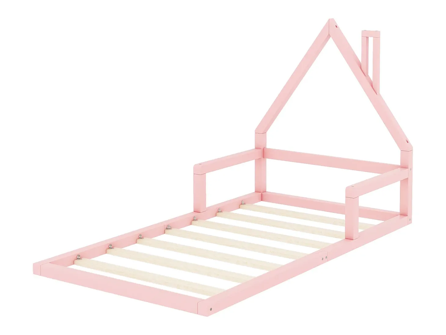 Cama infantil 90 x 200 cm, cama de bebê, formato de casa, pinho maciço, estilo simples, rosa