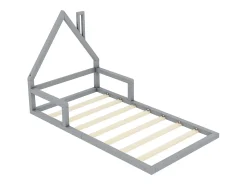 Cama infantil 90 x 200 cm, cama de bebê, formato de casa, pinho maciço, estilo simples, cinza