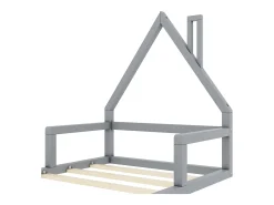 Cama infantil 90 x 200 cm, cama de bebê, formato de casa, pinho maciço, estilo simples, cinza