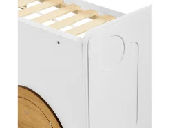 Cama infantil 90 x 200cm - com rodízios em MDF, estrutura em pinho, base ripada, cama infantil tipo carro - Natural + Branco