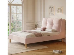 Cama infantil acolchoada 90x200cm - Travesseiros ajustáveis - Pés de madeira maciça - Veludo - Rosa​ (Colchão não incluído)