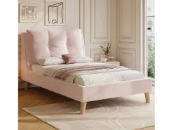 Cama infantil acolchoada 90x200cm - Travesseiros ajustáveis - Pés de madeira maciça - Veludo - Rosa​ (Colchão não incluído)