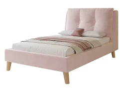 Cama infantil acolchoada 90x200cm - Travesseiros ajustáveis - Pés de madeira maciça - Veludo - Rosa​ (Colchão não incluído)