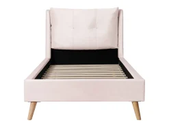 Cama infantil acolchoada 90x200cm - Travesseiros ajustáveis - Pés de madeira maciça - Veludo - Rosa​ (Colchão não incluído)